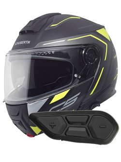 Zestaw: kask szczękowy Schuberth C5 Omega czarno-biało-żółty + dedykowany interkom motocyklowy Schuberth SC2